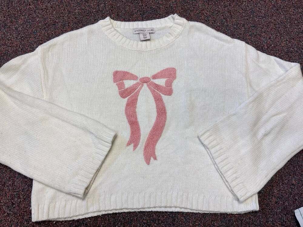 Sincerely Jules Bow Sweater Size XS White Pink